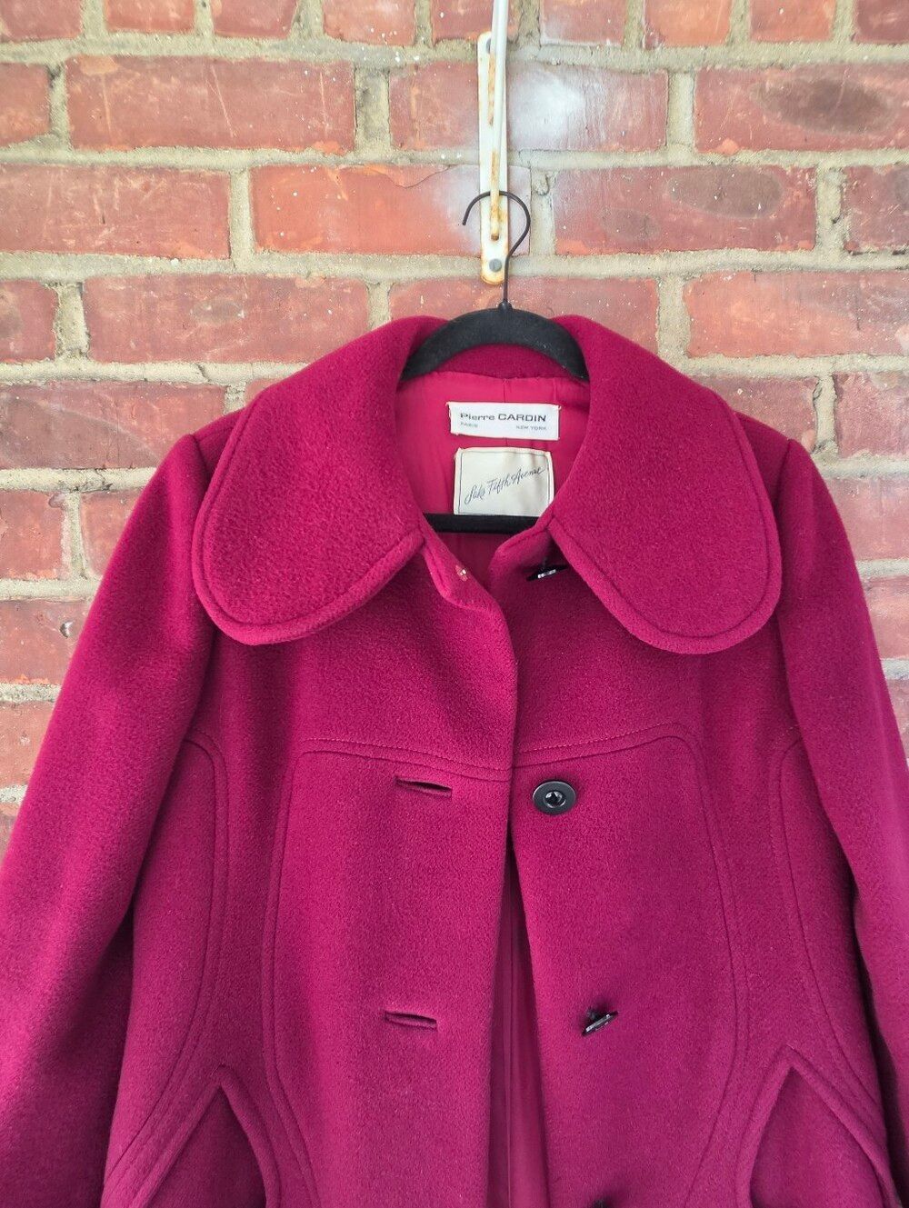 Pierre Cardin VTG Rare Saks Fifth Mod Coat Teardrop pockets Burgundy Small - Picture 7 of 13